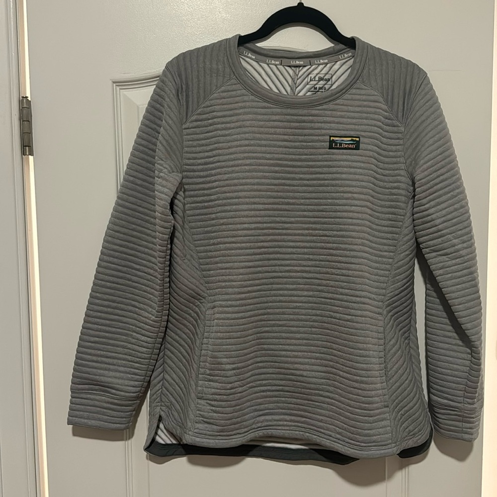 Llbean Grey women’s air light ribbed crew neck long sleeve pullover shirt